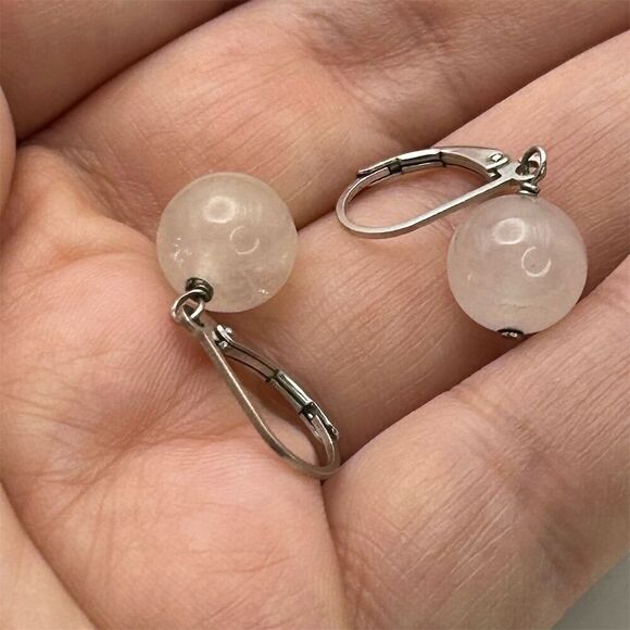 Pink Rose Quartz Dangle Earrings 925 Sterling Silver Lever Back Classic Dainty - Picture 6 of 7
